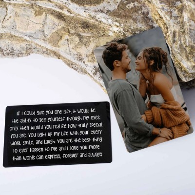 Personalised Metal Wallet Photo Card Love Note Anniversary Gift for Him Her