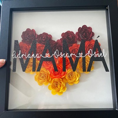 Personalised Mum Heart Flower Shadow Box With Kids Name For Mother's Day Birthday