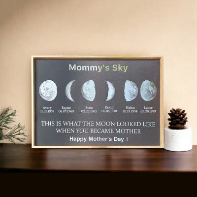 Custom Moon Phase Wood Sign Mummy's Sky Best Gift For Mother's Day