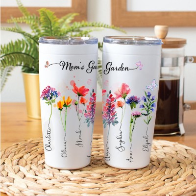 Personalised Mum's Garden Tumbler With Kids Name and Birth Month Flower For Mother's Day