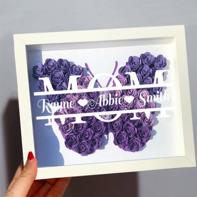 Personalised Mum Butterfly Shadow Box With Kids Name For Grandma Mother's Day Gift Ideas