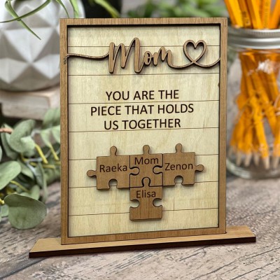 Personalised Mum Puzzles Sign With Kids Name You Are The Piece That Holds Us Together Home Wall Decor For Mother's Day