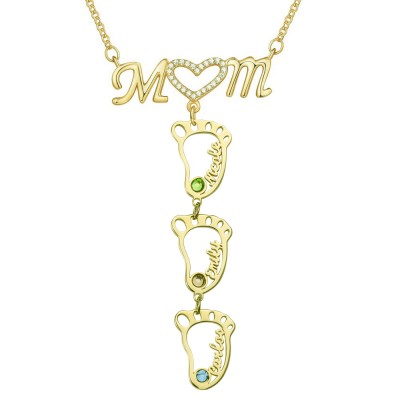 Personalised 1-10 Hollow BabyFeet Name Mum Necklace With Birthstones