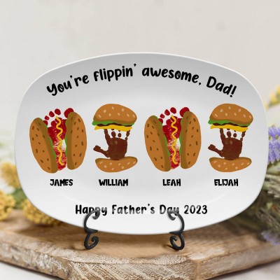 Custom Burger Hot Dog Handprint Footprint Platter With Kids Name For Father's Day