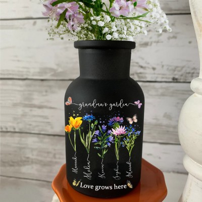 Personalised Grandma's Garden Vase With Grandchildren Name and Birth Month Flower For Christmas Gift