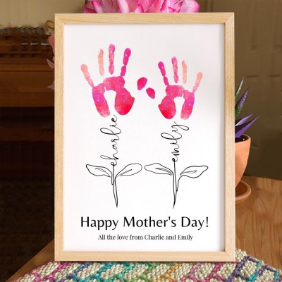 Personalised Mother's Day Flower DIY Handprint Art Craft Sign Gift From Kids For Mum Grandma