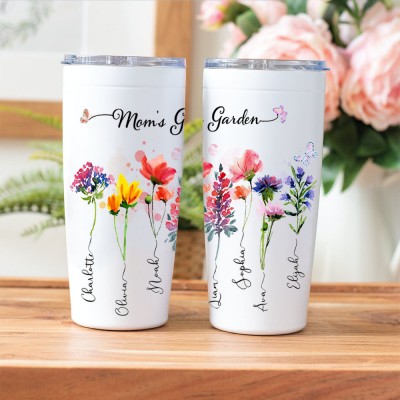 Personalised Mum's Garden Tumbler With Kids Name and Birth Month Flower For Mother's Day