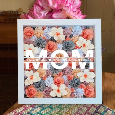Personalised Mum Flower Shadow Box With Name For Mother's Day Christmas Birthday