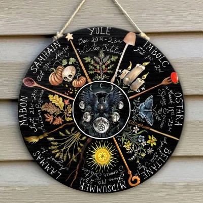 Wheel Of The Year Moon Phases Wooden hanging Calendar Sign