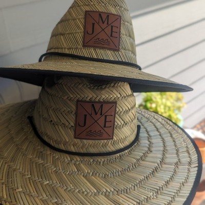 Customized Leather Patch Name Straw Hat with For Child Adult