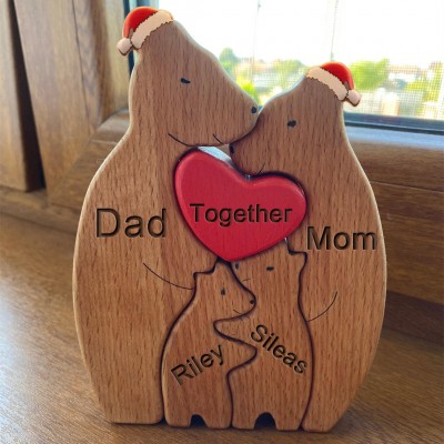 Custom Wooden Bear Family Puzzle Keepsake Gift For Mom Christmas