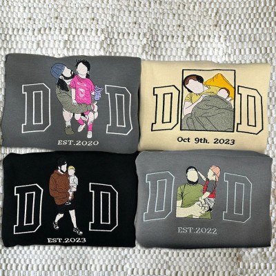 Custom Embroidered Dad Sweatshirt From Portrait with Kid Name Fathers Day or Birthday Gift for Dad