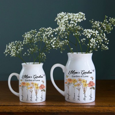 Custom Mum's Garden Birth Flower Vase With Kids Name For Mother's Day Gift Ideas