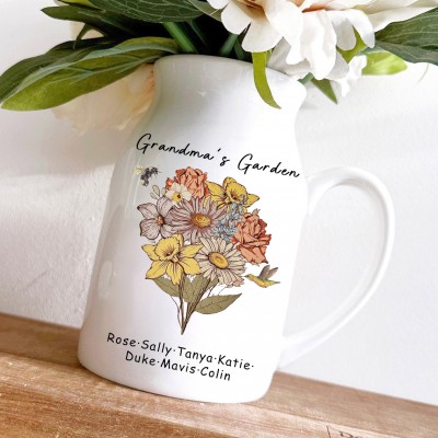 Custom Grandma's Garden Birth Flower Bouquet Art Vase For Mum Grandma Mother's Day Gift Ideas