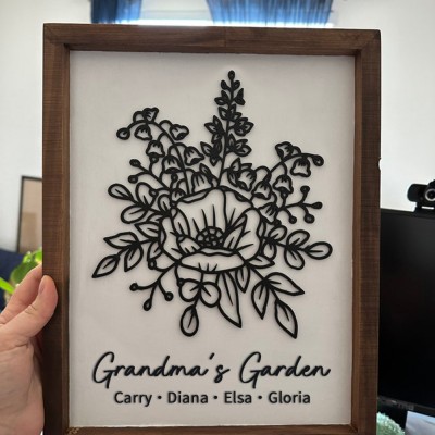Custom Grandma's Garden 3D Birth Flower Bouquet Frame With Grandkis Name For Mum Mother's Day Gift Ideas