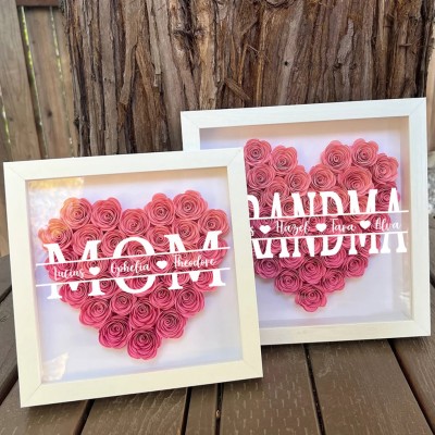 Custom Mum Flower Shadow Box With Kids Name For Grandma Mum Mother's Day Gift Ideas