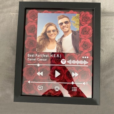 Personalised Spotify Flower Shadow Box With Couple Photo For Wedding Anniversary Valentine's Day