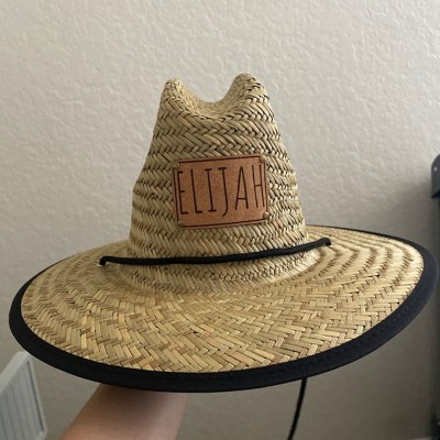 Personalised Leather Patch Name Straw Sun Hat with For Kids Adult