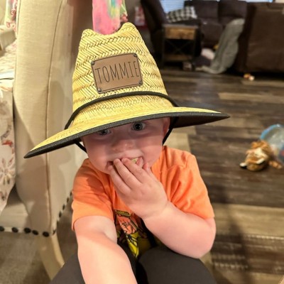 Personalised Leather Patch Name Straw Sun Hat with For Kids Adult