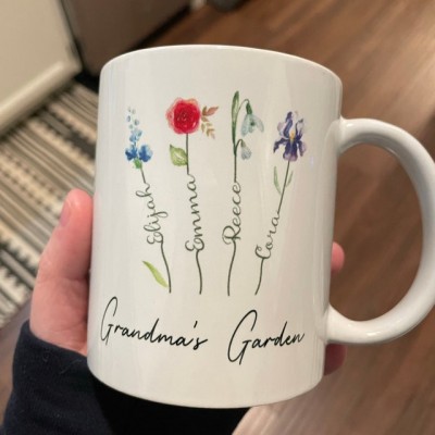 Grandma's Garden Mug Personalised Birth Month Flower With Names Gift Ideas For Nana Gigi Mother's Day