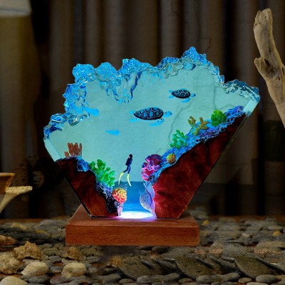 Sea Turtle Resin Wood Lamp Gifts For Ocean Lovers