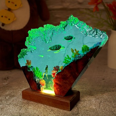 Ocean Turtle Resin Wood Lamp Gifts For Ocean Lovers