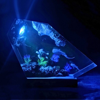 Humpback Whale and Turtle Resin Wood Lamp Gifts For Ocean Lovers