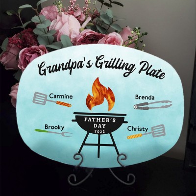 Personalised Barbecue Platter With Kids Name For Dad Grandpa's Grilling Plate Father's Day