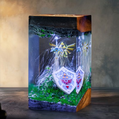 Shield and Sword Resin Wood Lamp Handmade Gifts For Christmas