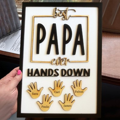 Personalised Best Dad Ever Hands Down Sign With Kids Name Family Home Decor For Father's Day