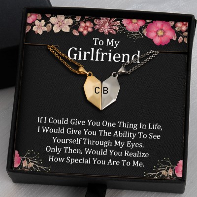 To My Girlfriend 2 Pieces Personalised Magnetic Heart-Shaped Necklace For Her Valentine's Day