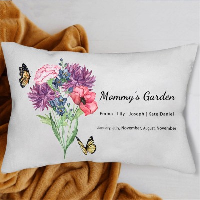 Custom Mummy's Garden Birth Flower Family Bouquet Pillow With Kids Name For Christmas Mother's Day