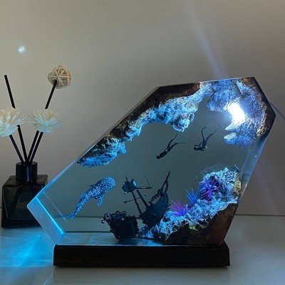 Whale shark and Couple Diver Resin Night Light Christmas Gift