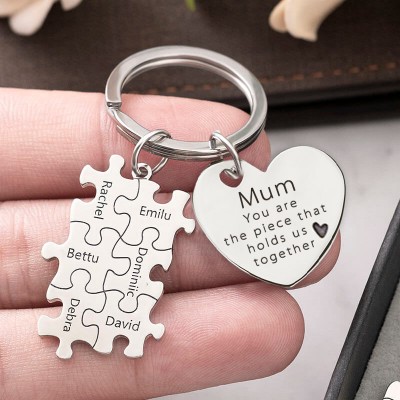 Personalised Mum Puzzle Keychain Engraving 1-20 Names 
