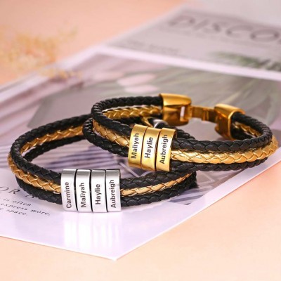 Mens Personalised Engraved Name Bead Bracelet For Him Gift