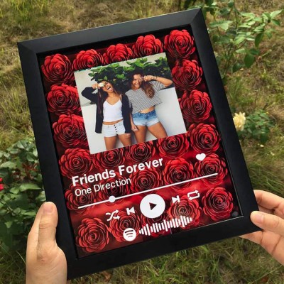 Personalised Spotify Flower Shadow Box With Best Friends Photo For Anniversary Galentine's Day