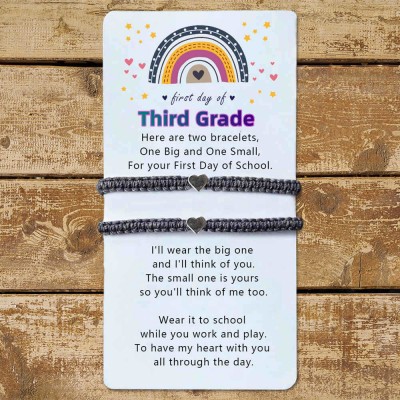 First Day of Third Grade Back to School Bracelet Mummy and Me Anxiety Separation Wish For Kid Set of 2