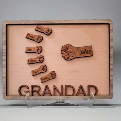 Personalised Dad and Kids Fist Bump With Name Frame Sign For Father's Day