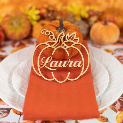 Thanksgiving Place Cards Personalised Pumpkin Name Sign Dining Table Fall Decor