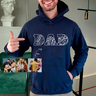 Personalised Photo Embroidered Navy Hoodie For Dad Father's Day Gift Ideas