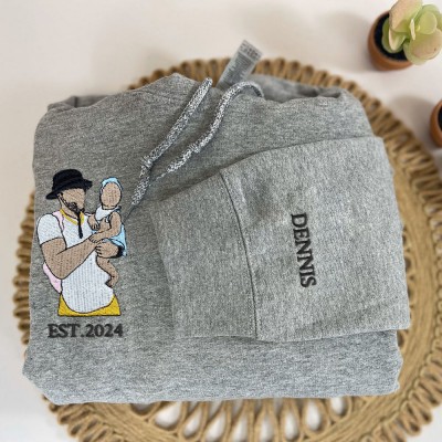 Custom Embroidered Dad Sweatshirt From Portrait with Kid Name Fathers Day or Birthday Gift for Dad