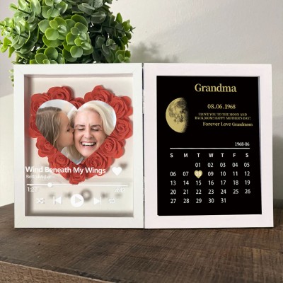 Personalised Flower Shadow Box Moon Phase Calendar with Names Gift for Mother's Day