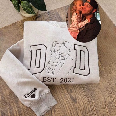 Personalised Embroidered Dad Photo Portrait Sweatshirt For Father's Day Birthday Gift for Dad