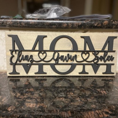 Custom Mum Wood Sign With Kids Name Engravings For Mother's Day Birthday