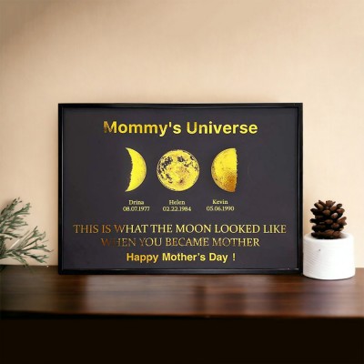 Custom Moon Phase Wood Sign Mummy's Universe Best Gift For Mother's Day