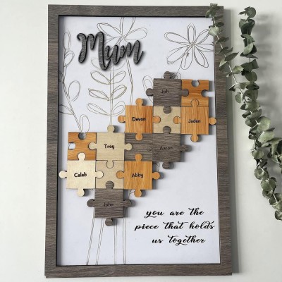 Personalised Mum Puzzle Pieces Sign For Mum Grandma Home Wall Decor You Are The Piece That Holds Us Together