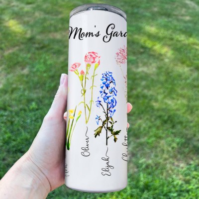 Personalised Mum's Garden Tumbler With Kids Name and Birth Month Flower For Mother's Day