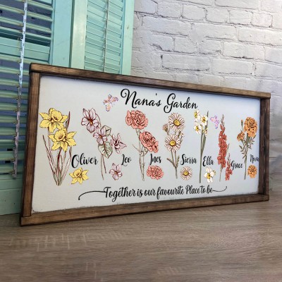 Custom Nana's Garden Frame With Grandkids Name and Birth Month Flower For Mother's Day