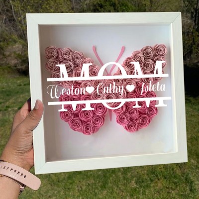 Personalised Mum Butterfly Shadow Box With Kids Name For Grandma Mother's Day Gift Ideas