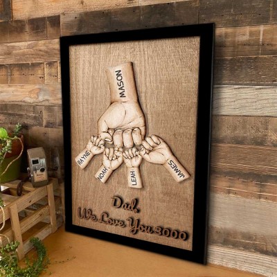 Personalised Dad and Kids Fist Bump With Name Engraving Wood Sign For Father's Day Dad We Love You 3000